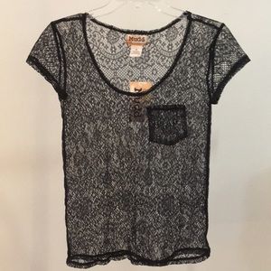 ⭐️ NWT Black Lace Pocket Tee